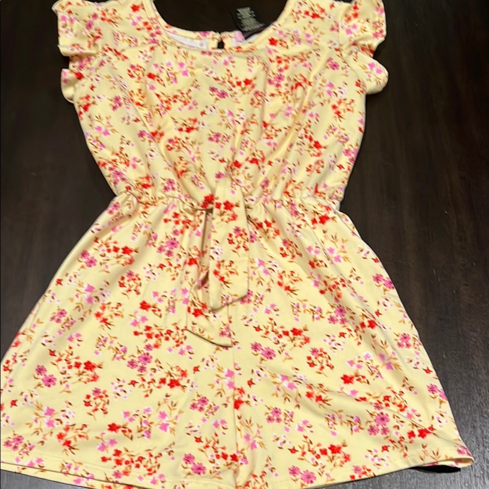 Floral Yellow Dress with Pink and Red Accents